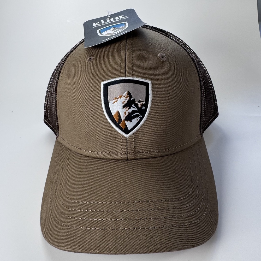 KUHL Logo Trucker Hat Adjustable Snap Back Mesh Dark Khaki Brown Baseball Cap
